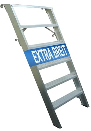 Weise Alu Anlegeleiter XL 1,50 m hoch, 6 Sprossen, trittsichere geriefte Stufen mit hoher Stabilität, Anstellleiter für Regale, mit rutschfesten Gummifüßen, inkl. 2 Paar Haken, nach DIN EN 131