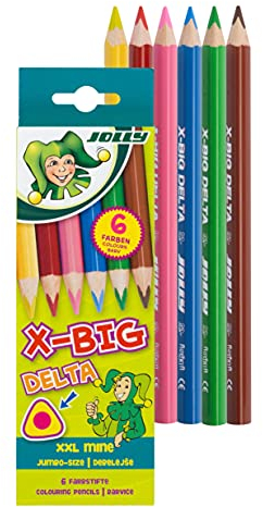 JOLLY X-BIG Delta Buntstifte | 6 Extradicke Dreikant Farbstifte | Extrem Bruchsicher und Langlebig | Ungiftig | 6 Stück im Kartonetui, 3399-0003