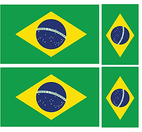Landing Designs Lot de 4 autocollants en vinyle Motif drapeau du Brésil