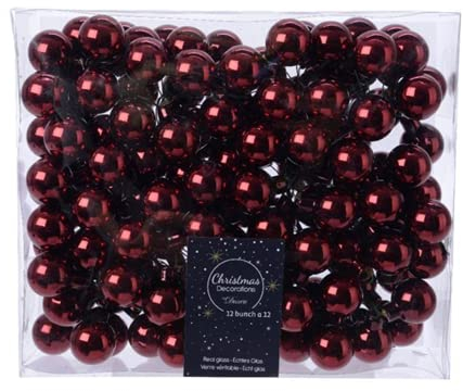 Weihnachtskugeln am Draht Glas 2cm x 144 Stück Spiegelbeeren Mini ochsenblut glänzend