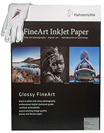 Photolux Profi-set: Hahnemühle Photo Rag Metallic 340 g/m² in A2-25 Blatt FineArt Fotopapier im Set mit Baumwollhandschuhe