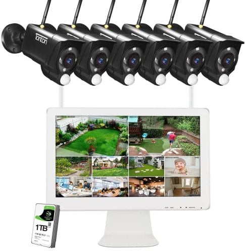 (3MP+2 Way Audio) Tonton Wireless Security Camera System with 16 IPS LCD Monitor, 10CH NVR with 6x 3MP Outdoor IP CCTV Camera, Color Night Vision and PIR Sensor Motion Detection, 1TB Hard Drive