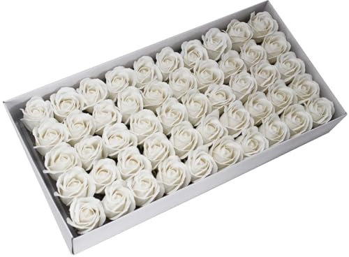 50 x Craft Soap Rose Flower heads 5 x 6.5cm ~ Drop in the bath and dissolve to soap (White)