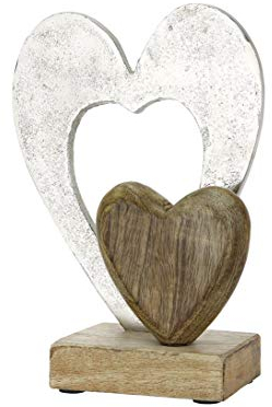 GILDE Doppelherz Holz Silber Höhe 23 cm