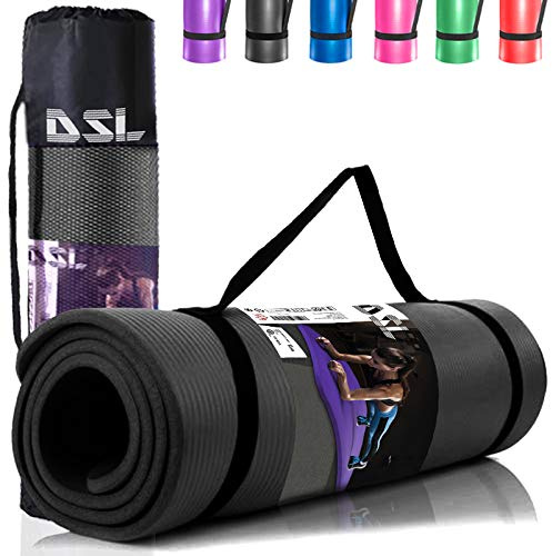 DSL Yoga Mat, Thick Non Slip Exercise Mat - Gym Fitness Pilates Workout Mat for Women Men, 15mm Large 61 x 185cm - Black/Blue/Purple/Pink/Green/Red
