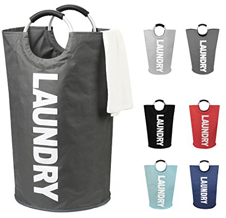 DOKEHOM 125L Großen Faltbare Wäschekörbe (7 Farben), Zusammenklappbaren Wäschesäcke, Kleider Tasche (Dunkelgrau, XL) EINWEG