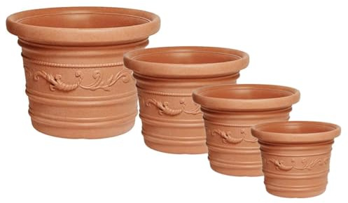 eacommerce Vaso Tondo Resina Festonato Doppio Bordo per Giardino Patio Balcone Terrazzo da Interno/Esterno Protezione UV Antiurto (Ø40x30H cm, Terracotta)