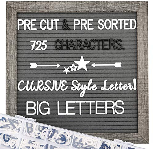 Graues Filzbriefbrett – 25,4 x 25,4 cm, vorgeschnittene 725 Buchstaben, Schulanfang, Klassenzimmer-Dekoration, Baby-Ankündigungen