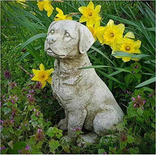 Reconstituted Stone Sitting Labrador Statue | Vintage Concrete Outdoor Dog Puppy Garden Ornament