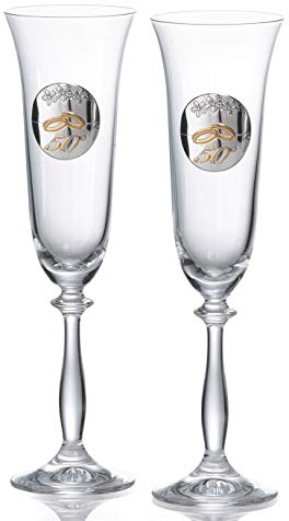 Copas de champán 50 aniversario de cristal de Bohemia