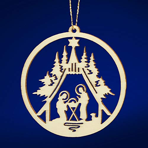 SIKORA BS-LS Traditionelle Filigrane Christbaumschmuck Holzanhänger aus nachhaltiger Herstellung - 28 Modelle wählbar, Modell:K2 Kreisform Krippe D 6.9cm Jech Design