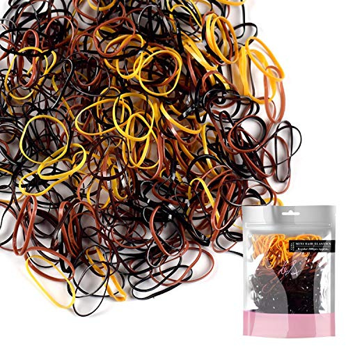 Basic Sense Extra Strong Hair Elastics, 300 Rubber Bands, Large- Brown | Thick Hair Bobbles for Girls & Women, No Damage Elastic Hair Ties for Braiding, Plaits & Ponytails, Snag Free, Small or Large