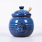 Cutiset Ceramic Honey Pot with Lid and Dipper, rustic Honey Jar (Blue)