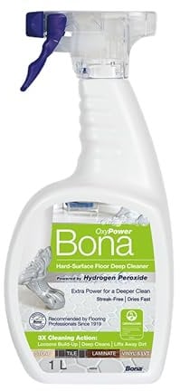 Bona OxyPower Hard-Surface Floor Cleaner Liquid, Bona Floor Cleaner for Stone, Tile, Laminate, LVT Floors, 1 Litre Spray Bottle