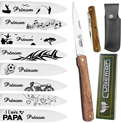 Gravure Events Couteau pliant personnalisé avec prénom gravé - Marque Cudeman - Cadeau pour homme ou femme : fête des pères, papa,papi, papy anniversaire, noël, Saint valentin