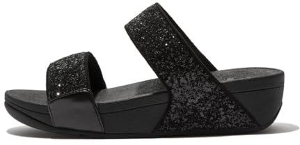 Fitflop Women's Lulu Glitter Slide Wedge Sandal, Black Glitter, 7 UK