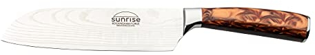 Rockingham Forge Sunrise Collection 7” Santoku Japanese Chef’s Kitchen Knife, Premium Stainless Steel with Ergonomic Resin Handles, Amber, RF-2105BR