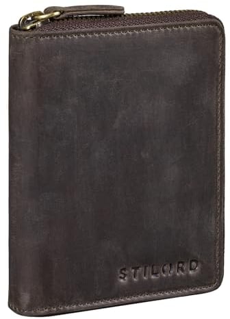 STILORD 'Giannis' Mini Leder Portemonnaie Herren RFID Brieftasche Hochformat Geldbörse Klein mit Reißverschluss Vintage Wallet aus echtem Leder, Farbe:dunkel - braun