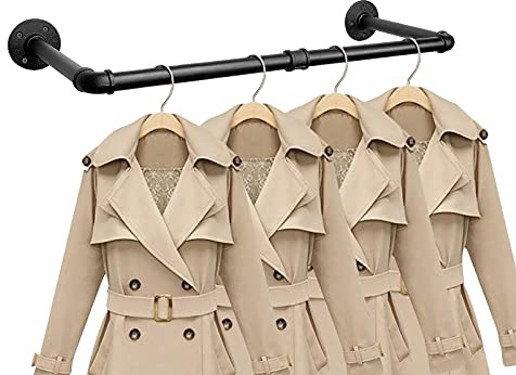 Industrielle Rohr-Kleiderständer, robust, wandmontiert, schwarzes Eisen, Kleiderständer, Kleiderstange für Waschküche, Schrankaufbewahrung (61 cm)