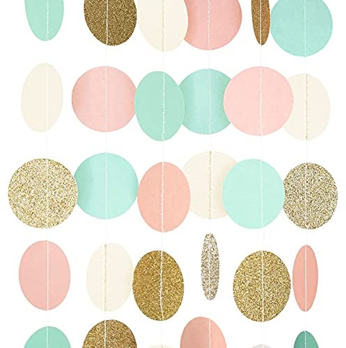 NICROHOME Hochzeit Dekorationen Papier Girlande-3 PCS 10 FT Mint Pfirsich Kreis Dots Glitter Papier Girlande Geburtstag Graduierung Baby Dusche Kulisse Dekor