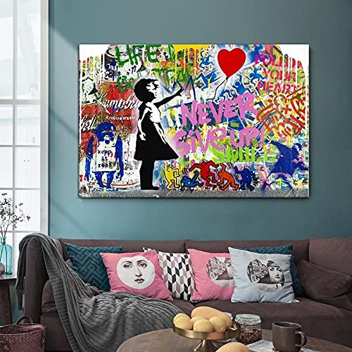 HSFFBHFBH Banksy Balloon Girl Leinwand Gemälde Graffiti Street Artwork Never Give Up Wall Art Poster Bilder für modernes Dekor 80x120cm (31 x 47) Ungerahmt