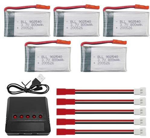 5PCS 3.7V 800mah Batterie au Li & Chargeur d'équilibre 5-en-1 pour MJX X400 X400W X800 X300C Sky Viper S670 V950HD V950str s1750 V2450 HS110 HS200 HS200W HS110W Drone