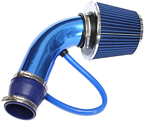 aleawol Universal Sportluftfilter Auto Kaltluft Ansaugfilter, 76 mm 3 Zoll Aluminium Luftkühlung Lufteinlassfilter Kit Kaltluftansaugschlauch, Kaltluft Ansaugrohr mit Induktion Schlauch Kit (Blau)
