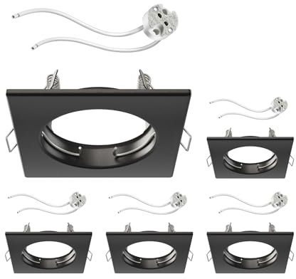 ledscom.de 5 Stück Deckeneinbaurahmen RIR Einbaurahmen schwarz matt eckig (LED/Halogen/MR16/50mm) inkl. GU5.3 Fassung