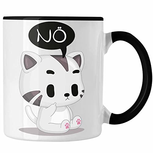 Trendation - Katze Nö Tasse Lustige Kaffeetasse für Frauen Kollegin Geschenkidee (Schwarz)