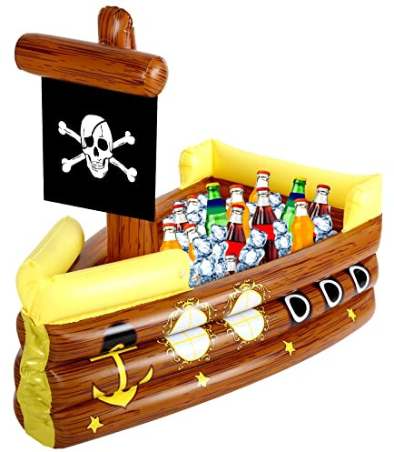 Glacière gonflable flottante pour bateau de pirate - Support de boisson gonflable pour piscine - Fournitures de fête pour intérieur ou extérieur - Décoration de table de pirate (1 pièce)