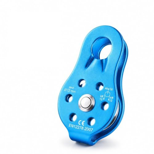BOROCO Rock Climbing Pulley, Climbing Pulley 26KN Aluminium Alloy Heavy Duty Single Swivel Rope Pulley Block for 12mm Rope Climbing(blue)