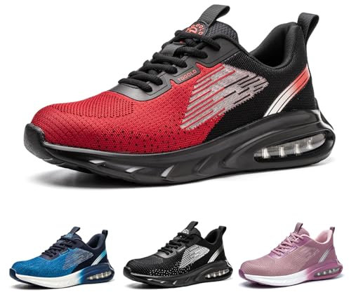 tqgold Arbeitsschuhe Herren Damen Sicherheitsschuhe Leicht Atmungsaktiv rutschfest Luftkissen Sneaker Sportlich Schutzschuhe mit Stahlkappen Schuhe(Rot,45EU)
