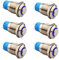 RUNCCI-YUN 6 Piezas 12mm Autobloqueo Pulsador de Metal DC 3A 12V-24V Acero Inoxidable Impermeable Interruptor de Botón Redondo para Coche Lámpara Timbre (Cabezal Alto) Anillo de Luz LED Azul