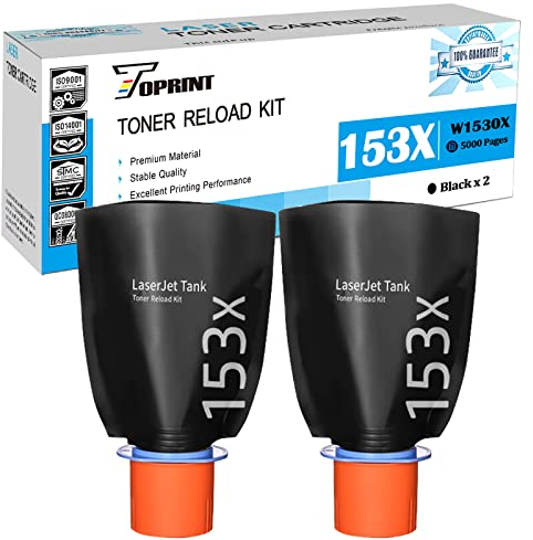 TOPRINT 153X W1530X ( 153A W1530A ) Kompatible Toner Reload Kits Tonerpatronen Hochkapazität 5000 Seiten 2 Schwarze für Drucker 1504 1504w 2504 2504dw 1604 1604w 2604 2604dw 2604sdw 2606dw