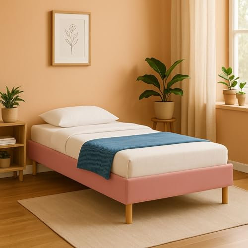 King of Dreams Gregory - Solide et Confortable Sommier Tapissier Rose + Pieds en 20 cm pour Matelas en 90x200-13 Lattes