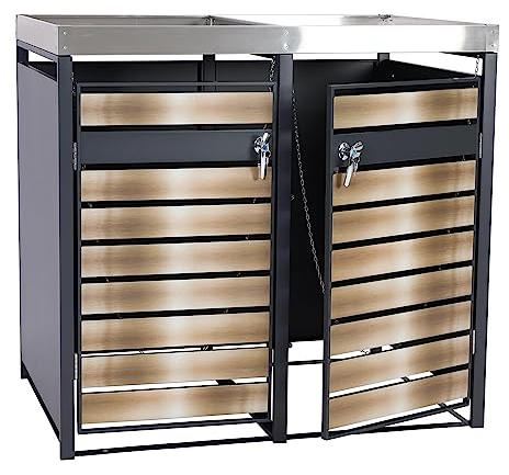 2er Mülltonnenverkleidung mit Pflanzkasten HWC-J81, erweiterbar, 125x132x80cm Metall 47kg, anthrazit - Gold