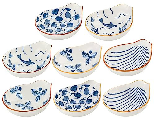 Kichvoe Set di 8 piattini piccoli in ceramica per salsa di soia, ciotole per patatine e salse, per snack, antipasti, condimenti, casa, ristorante, feste, cucinare e servire stoviglie