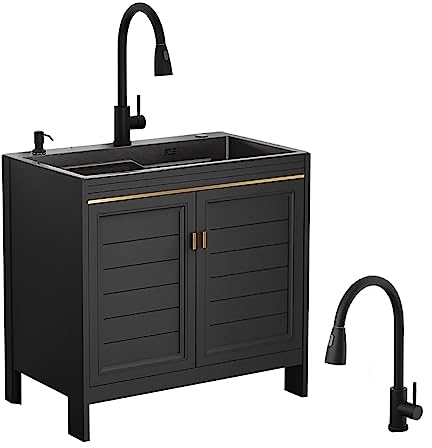 BAYTE Fregadero de Cocina Comercial de Acero Inoxidable con Grifos y Colador, Apto para Restaurante, Lavandería, Bar, Casas de Alquiler. (Tamaño: 23.6X17.7X31.4IN(60x45x80cm))