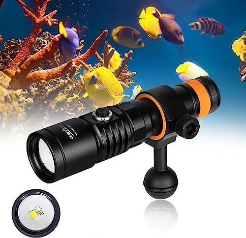 ORCATORCH D710V Tauchlampe, 2000 Lumen Tauchen Taschenlampe mit Weiß+UV+Rot Licht für Video Fotografie, LED Tauchen Licht IP68 wasserdichte Nachttauchlampe für Unterwasser 150M Tauchen, Camping