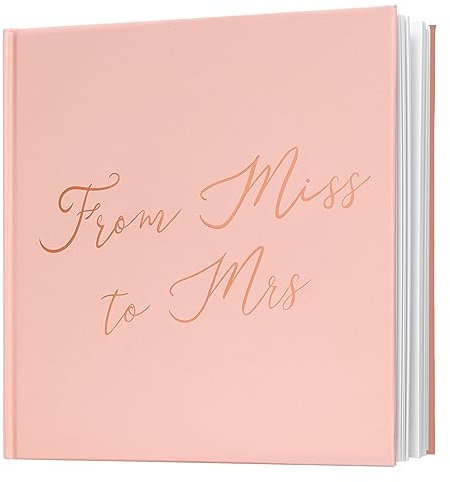 Calculs from Miss to Mrs Picture Book for Instax Film, Polaroid Bridal Shower Guest Book Blank Pages Bride to Be Scrapbook, 21.6 cm Square Pink Cover Rose Gold Script