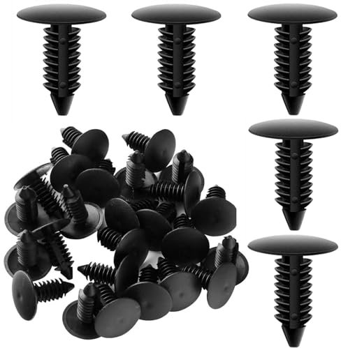 ANBOO 100 Clips de Fixation Voiture Universels Noirs,Rivet Clips Plastique pour Panneaux de Portes, Ailes et Pare-Chocs de Voitures