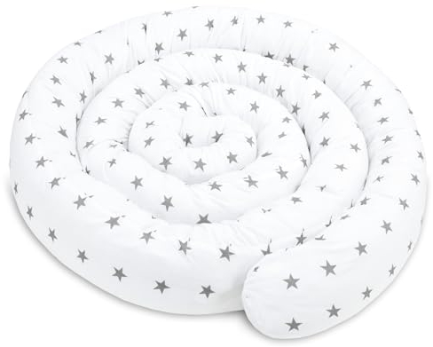 Totsy Baby Seitenschläferkissen Bettschlange Body Pillow 400 cm Baumwolle - Kopfkissen lang Bettrolle Schlafkissen Nackenrolle Kissen Weiß mit Grau Sternen