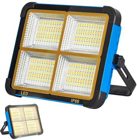 Vegena Led Baustrahler Akku, 300W Baustrahler Akku, Led Strahler Akku, Usb Wiederaufladbare Powerbank Typ-C Und Solarladung Dimmbares Notlicht Für Garten, Angeln, Camping, Wartung, Notfall