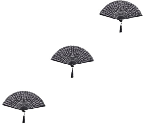 ABOOFAN 3pcs Cotton Bamboo Fan Vintage Japanese Hand Fan Women Folding Lace Decor Portable Handheld