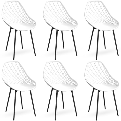 LEWE 6er Set Gartenstühle Wasserdicht, mit Netz Armless Rückenlehne und Eisen verstellbare Füße, stabile Terrassenstühle, Outdoor & Indoor Stühle, für Esszimmer, Terrasse, Balkon - Weiß