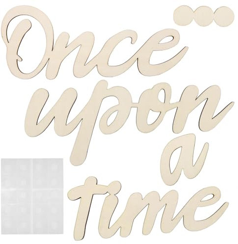 Once Upon a Time, Holz-Leseeck-Dekoration mit 20 Klebstoffen, Once Upon a Time, Wandaufkleber, Kinderzimmerschild, Kinderzimmerschild zum Lesen, Bibliothek, Ecke, Kinderzimmer, Bücherregal,