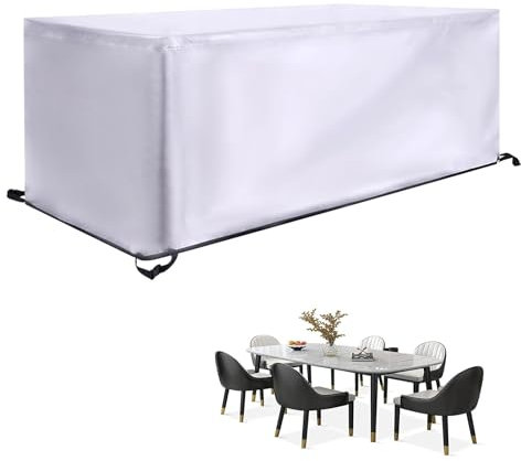 IKDZCM Abdeckplane Gartenmöbel 200x100x80cm/LxWxH Silver Gartentisch Abdeckung Gartenmöbel Winterfest Oxford Plane für Gartentisch Möbelsets Terrassenmöbel, Rechteckig Tischabdeckung Gartenmöbel