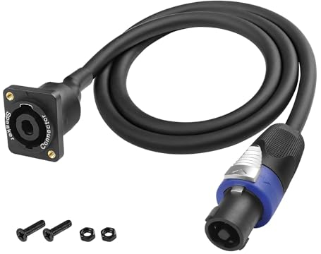 XMSJSIY Speakon Panel Mount Socket Female to Speakon Male Connector Speaker Cable Audio Extension Wire Cord with Jack Twist Lock for Loudspeaker Amplifier DJ Stage - 1M/3.28FT