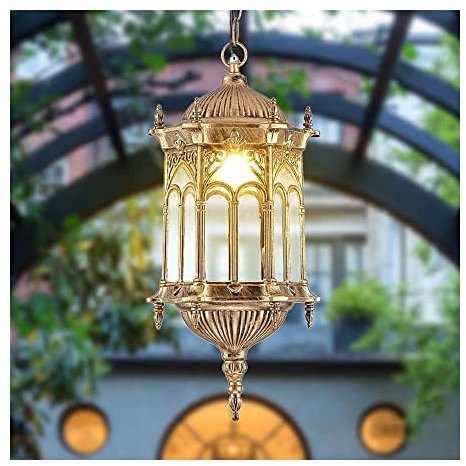 Modern Pendelleuchte Druckguss-Aluminium-Glas-Anhänger-Laterne im europäischen Stil, wasserdichter Kronleuchter, verstellbare Kette, Decken-Hängelampe for Pavillon, Terrasse, Veranda, Villa, Garten, H