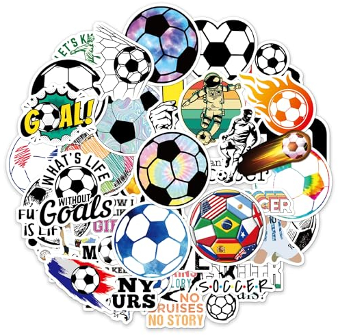 Soccer Stickers, 50 Pcs Sport Football Stickers Waterproof Vinyl Water Bottles Decals Soccer Gifts for Teens Boys Adults Scrapbooking Laptop Computer Phone Luggage Y7ZQTZ